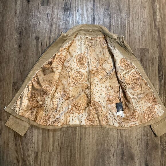Vtg Wisons Leather Jacket Womens Size Large Suede Tan 90s Floral Print Lined Coa - Picture 4 of 11